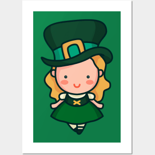 Kawaii Cute Irish Leprechaun Girl Cartoon Posters and Art